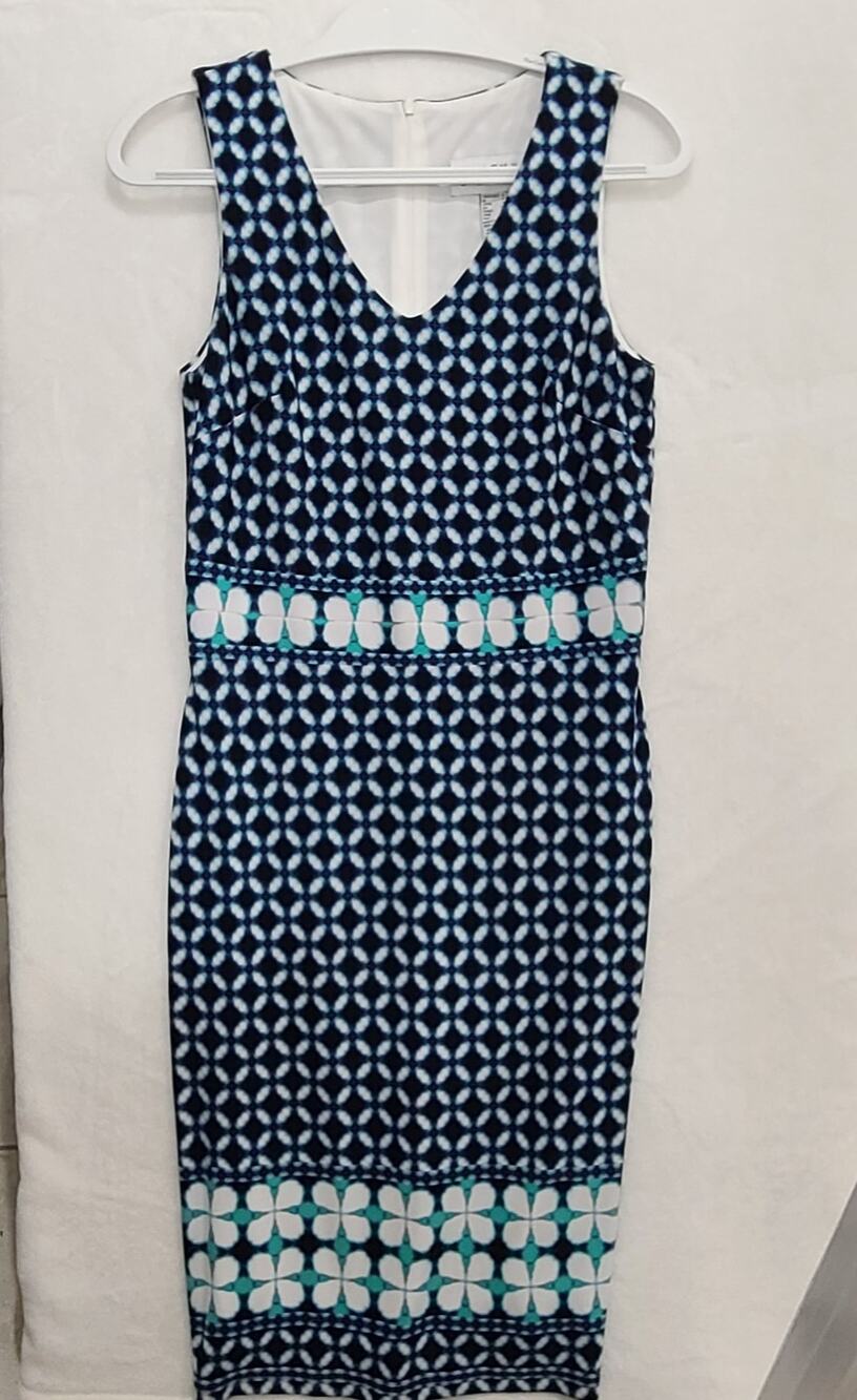 EUC Joseph Ribkoff Women Geometric Mosaic Sheath Dress VNeck Border Print Size 6